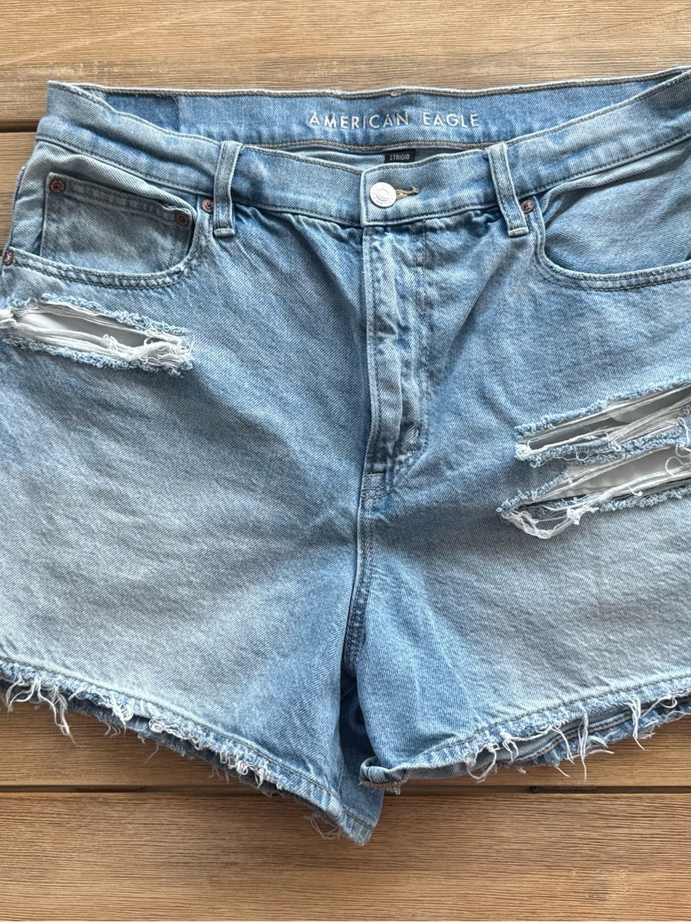 American Eagle Outfitters Light Blue Ripped Denim Shorts